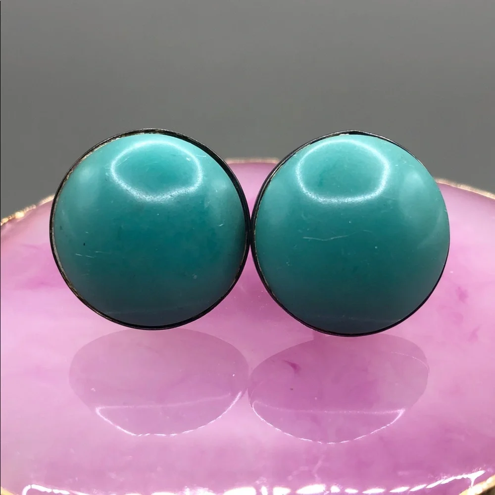 Vintage Mexico Taxco Sterling Silver 925 Round Stone Dome Cuff Links Cowboy